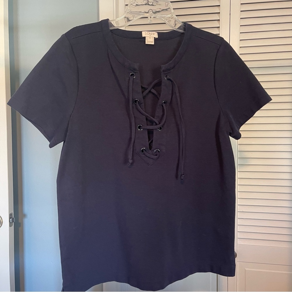 Navy lace front top